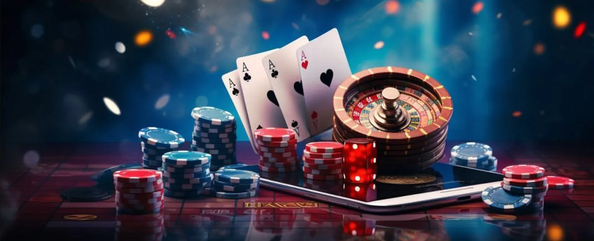 Spinplus game types hero image with various casino games and sports betting elements